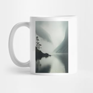 Misty Fjord Landscape Scandinavian Nature Lone Tree Minimalist Art Mug